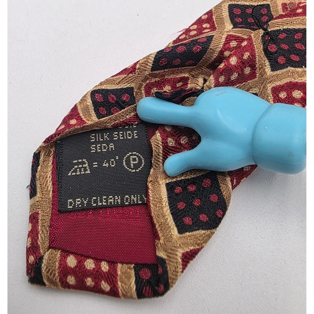 Ermenegildo Zegna Silk Tie Burgundy Gold Navy Geometric Diamond Made in Italy